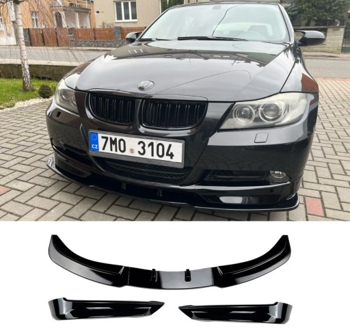 20052008 - BMW E90 E91 2005-2008 СПЛИТЕР ПЕРЕДНЕГО БАМПЕРА ЧЕРНЫЙ ГЛЯНЦЕВЫЙ