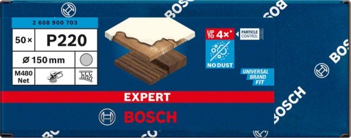 Bosch EXPERT шліфувальна сітка M480 для шліфувальних машин 150 мм, G 220, 50 шт.