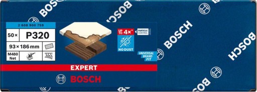 BOSCH EXPERT шлифовальная сетка M480 для шлифовальных машин 93 x 186 мм, G320, 50 шт.