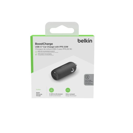 Belkin 30W USB PD автомобільний зарядний пристрій з PPS, BLK