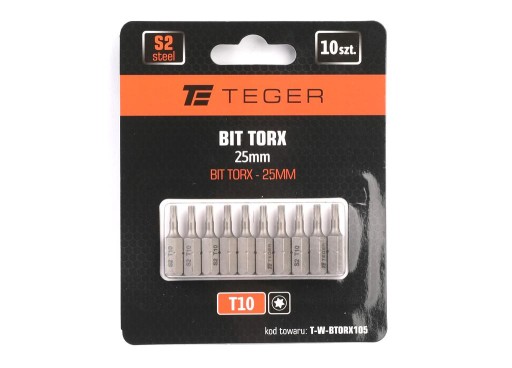 Биты TORX 25 мм/T10 (НАБОР 10 ШТ) / TEGER