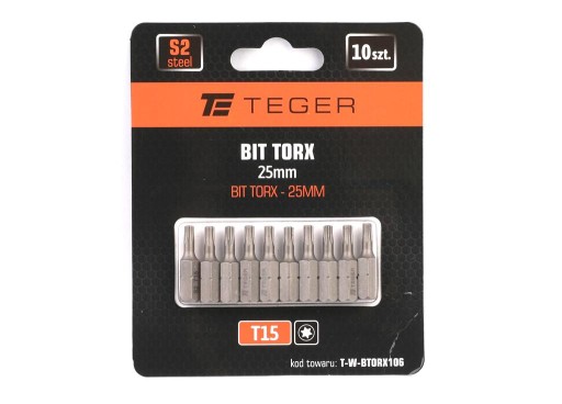 Бита TORX 25 мм/T15 (НАБОР 10 ШТ) / TEGER