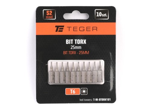 Бита TORX 25 мм/T6 (НАБОР 10 ШТ) / TEGER