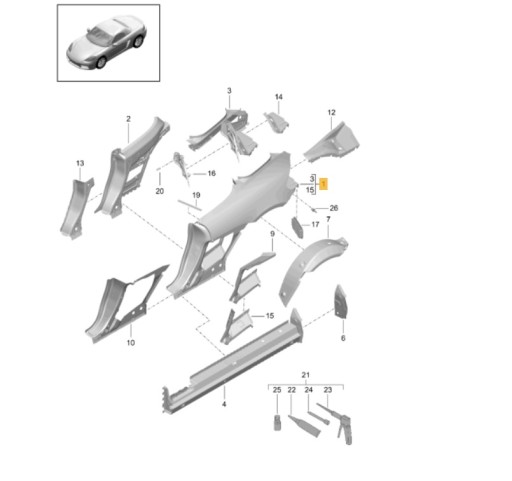 982809086YGRV - Porsche Boxster 718 правое заднее крыло