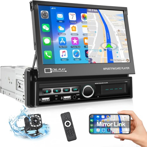 Автомагнітола CAMECHO 1 DIN Bluetooth, висувний екран 7 дюймів
