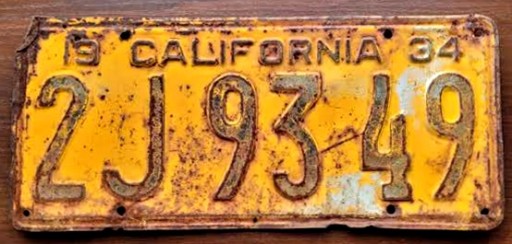 Калифорния, 1934 год, большой - номерной знак США.
