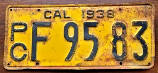 Калифорния, 1938 год, большой - номерной знак США.