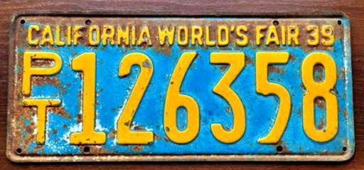 Калифорния, 1939 год, большой - номерной знак США.