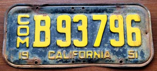 Калифорния, 1951 год, большой - номерной знак США.