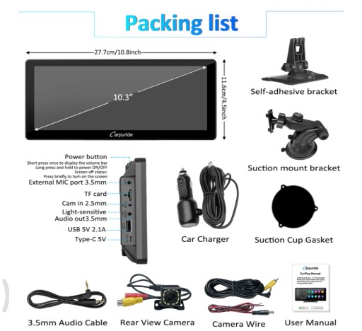 Carpuride 103 Pro Автомагнітола 10.3''Apple CarplayAndroid