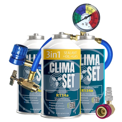 ClimaSet 3in1 + 2x газ R134a для кондиционера с кабелем и адаптером 1,25 кг