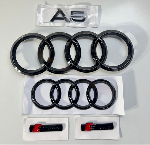 A5fullseat - Черные эмблемы Audi A5, комплект черных колец спереди и сзади S-line A5