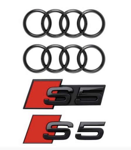 AUDIS5B9fullsetSPORTBACK - Чорні емблеми Audi S5 Coupé, кільця + S5 решітка + S5 ззаду, 3M TAPE