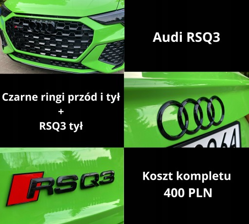 AUDIRSQ3 - Чорні кільця Q3 спереду та ззаду + RSQ3 ззаду ABS Glossy