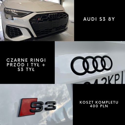 AUDIS38Y - Черные кольца спереди и сзади + S3 сзади 8Y ABS Gloss Emblems