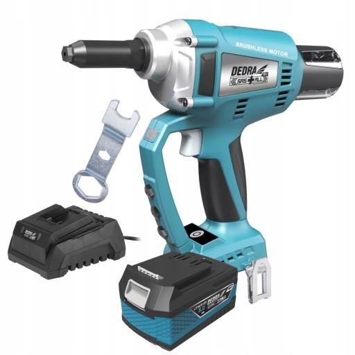 DEDRA Бесщеточный аккумуляторный заклепочник 10КН 18В + 5Ач