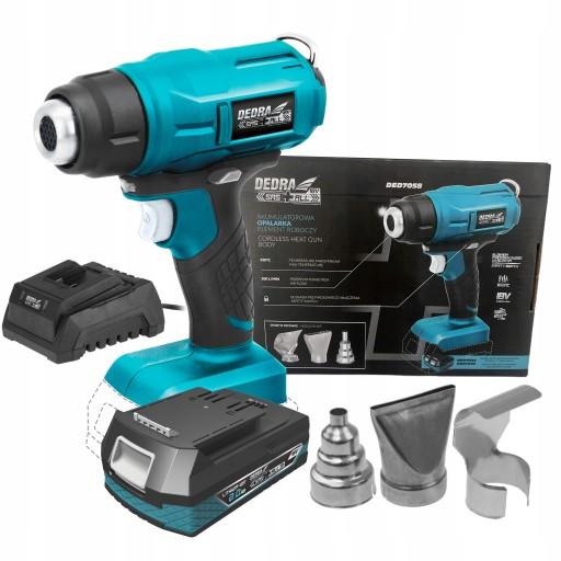 ТЕПЛОВА ПИСТОЛА АКУМУЛЯТОРНА DEDRA 550°C 18V 3 ФОРСУНКИ 2Ah