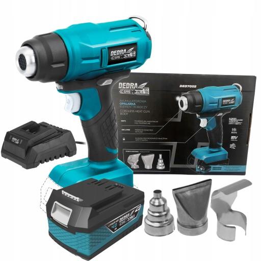 DEDRA АКУМУЛЯТОРНА ТЕПЛОВА ПИСТОЛА 550°C 18V 3 ФОРСУНКИ 4Ah