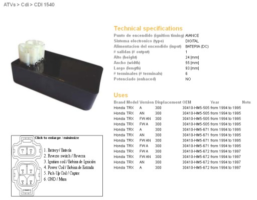 1540-01 - МОДУЛЬ ЗАЖИГАНИЯ CDI HONDA TRX300 FW 94-97