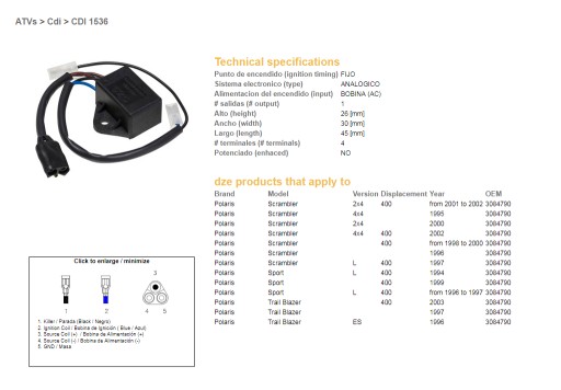 1536-01 - МОДУЛЬ ЗАЖИГАНИЯ CDI POLARIS SPORT 400