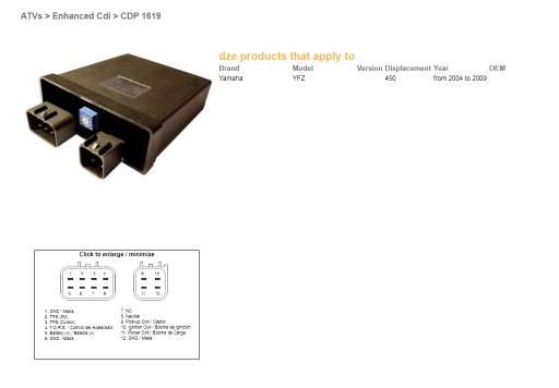 1619-01 - DZE МОДУЛЬ ЗАЖИГАНИЯ CDI YAMAHA YFZ 450 '04-09