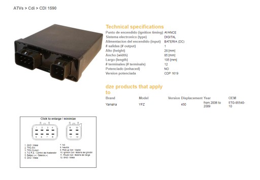 1590-01 - DZE МОДУЛЬ ЗАЖИГАНИЯ CDI YAMAHA YFZ450 06-09