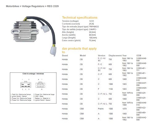2329-01 - РЕГУЛЯТОР НАПРЯЖЕНИЯ DZE HONDA CB750/900/1100 79-84