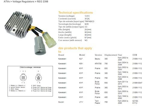 2398-01 - РЕГУЛЯТОР НАПРЯЖЕНИЯ DZE KAWASAKI KVF/650/700 KFX700