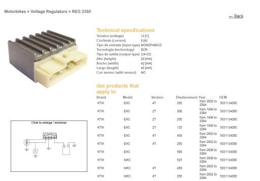 2350-01 - DZE РЕГУЛЯТОР НАПРУГИ KTM EXC 2T/4T 12V/8A