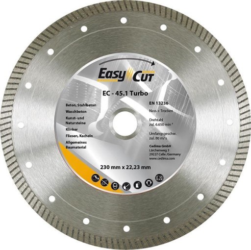 Алмазный режущий диск EC - 45.1 230X1, 8X10X22, 23/25, 4 мм CEDIMA