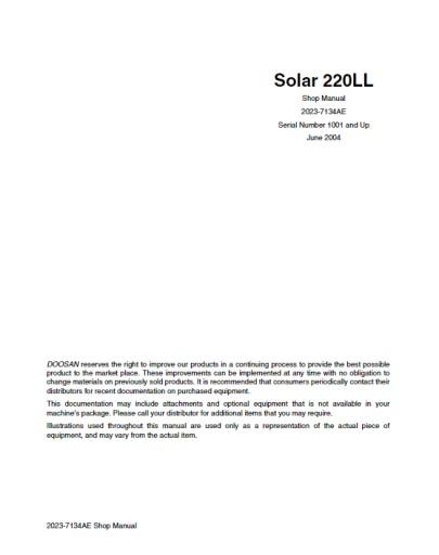 2023-7134AE - Doosan Solar 220LL Керівництво з обслуговування/Керівництво магазину