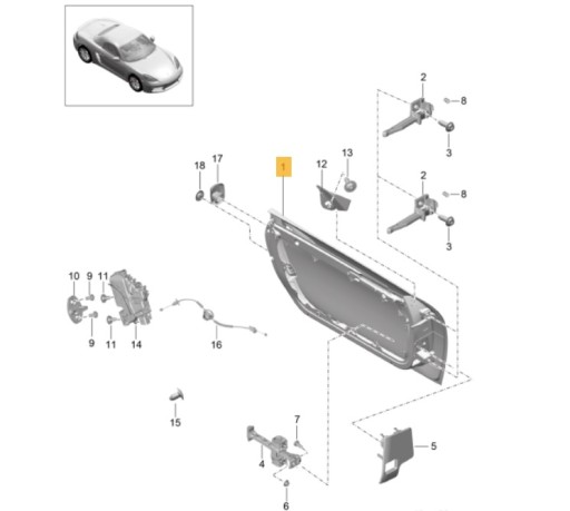 982831051AY GRV - Передняя левая дверь Porsche Boxster 718.