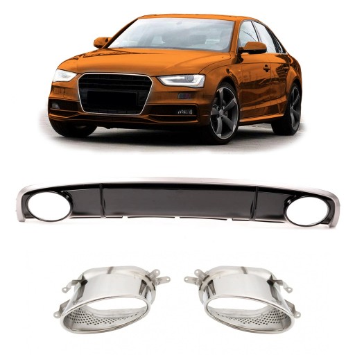 Задний диффузор с насадками выхлопной системы AUDI A4 B8 (8K) Avant 2011 - 2015 тип RS4