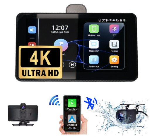 Екран Монітор Радіонавігація 4K Записувач Камера Android Auto CarPlay