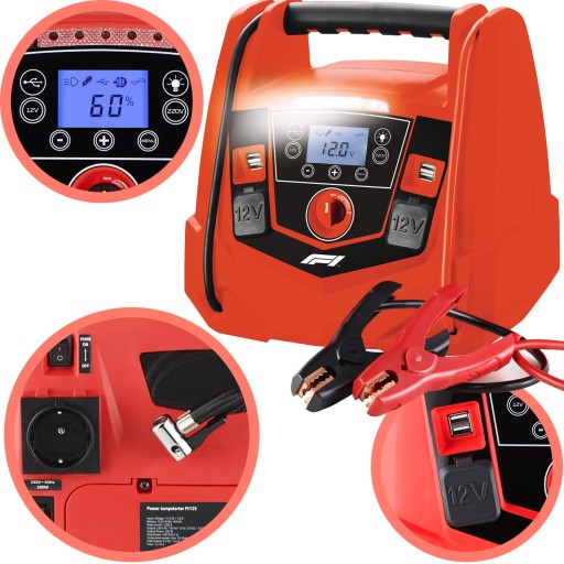 F1 JUMP STARTER BOOSTER USB КОНВЕРТЕР 1250A 10bar 12V 220W 18Ah