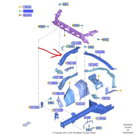 FR3B-16B045-AE - Фартук левый верхний для FORD MUSTANG Mk6 2015-2017