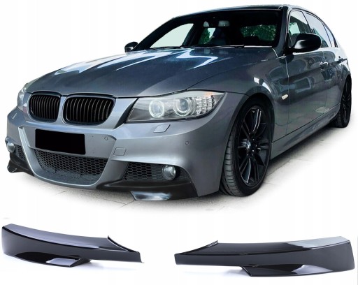 BMW E90 E91 M PERFORMANCE DOKŁADKI ZDERZAKA CZARNY POŁYSSK - ЮБКА БАМПЕРА FLAPSY BMW E90 E91 M ПАКЕТ ПЕРЕДНЕГО СПОЙЛЕРА, ЧЕРНЫЙ ГЛЯНЦЕВЫЙ