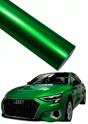 ЗЕЛЕНАЯ МЕТАЛЛИЧЕСКАЯ ФОЛЬГА, ГЛЯНЦЕВАЯ ЗЕЛЕНАЯ 20м x 152см, САМОКЛЕЯЩАЯСЯ АВТОМОБИЛЬНАЯ