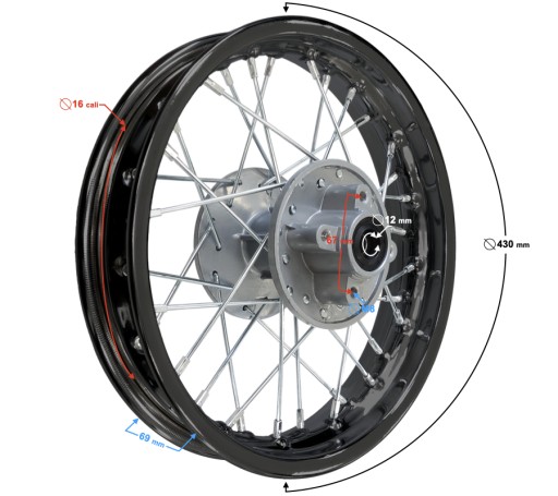 Задний обод 16x1,85 (расстояние 67 мм) Dirt bike