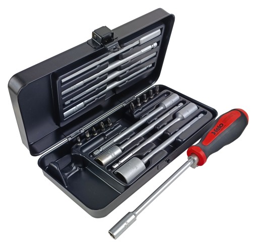 Набор отверток Felo, торцевые ключи 5,5–17 мм и вращающаяся рукоятка.