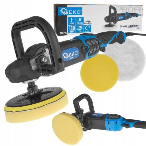 АВТОПОЛИРОВАЛЬНАЯ МАШИНА GEKO С РЕГУЛИРОВКОЙ 1400ВТ 180ММ + ГУБКА G80296