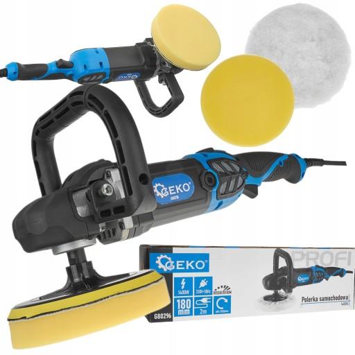 АВТОПОЛИРОВАЛЬНАЯ МАШИНА GEKO С РЕГУЛИРОВКОЙ 1400ВТ 180ММ + ГУБКА G80296