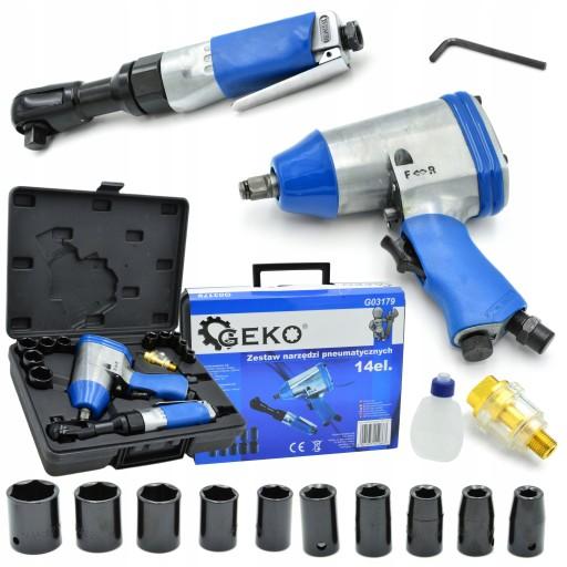 GEKO НАБІР 2+12 ПНЕВМАТИЧНИЙ УДАРНИЙ ГАЙКОВИЙ ТРАЩІТКА 14 ЕЛЕМЕНТ. G03179