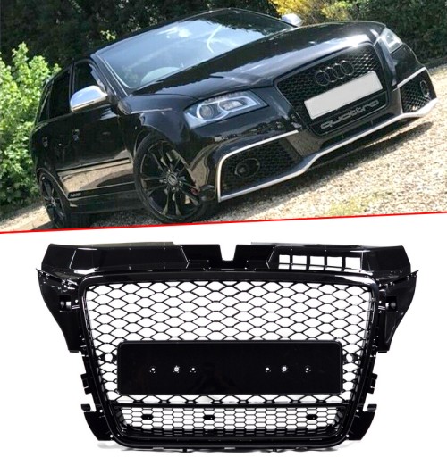 Решітка Faux Audi A3 8P LIFT 08-11 RS3 look QUATTRO глянцева чорна рамка PDC
