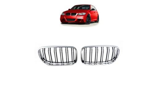 Спортивна решітка подвійні ребра Chrome & Black BMW 3 E90 E91 Facelift 2008-