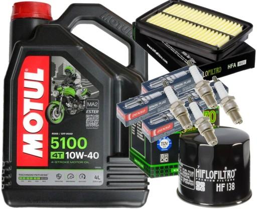 HF138 ZESTAW OLEJ MOTUL 5100 10W40 4L ŚWIECE FILTRY GSX1250 10-16 - HF138 МАСЛЯНЫЙ КОМПЛЕКТ MOTUL 5100 10W40 4L ПРОБКИ ФИЛЬТРЫ GSX1250 10-16