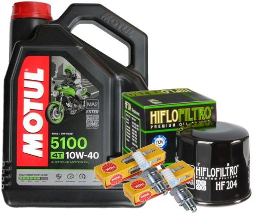 HF204 МАСЛЯНЫЙ КОМПЛЕКТ MOTUL 5100 10W40 4L ПРОБКИ KAWASAKI GPZ500S 88-01 EX500A