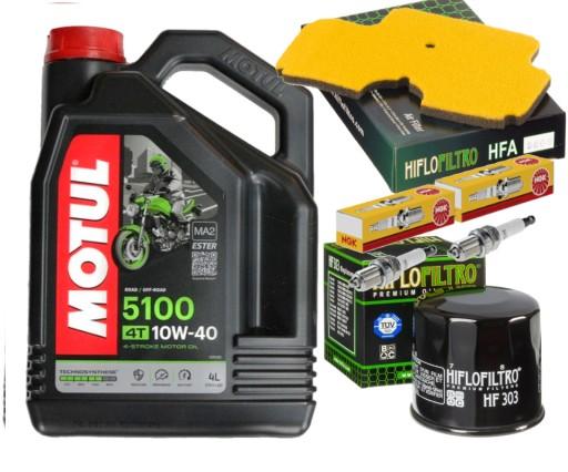 HFA260 ZESTAW MOTUL 5100 10W40 + FILTRY ŚWIECE NGK KAWASAKI ER-6 S/N 07-08 - HFA260 КОМПЛЕКТ MOTUL 5100 10W40 + ФИЛЬТРЫ NGK ЗАГЛУШКИ KAWASAKI ER-6 S/N 07-08