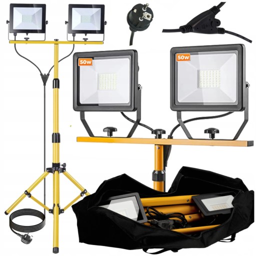Галогенный светодиодный 2x 50 Вт + строительный штатив + чехол