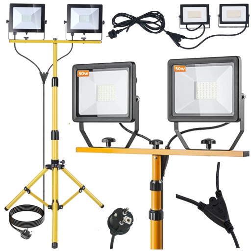 Галогенный светодиодный прожектор 2x 50 Вт + строительный штатив